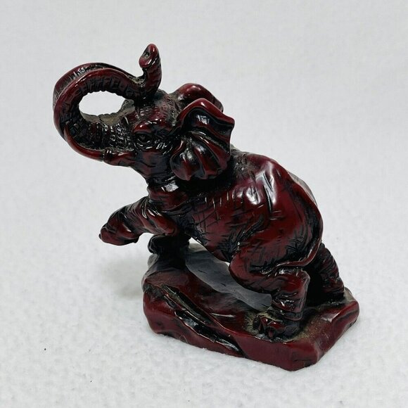 Crafted African Elephant Figurine Trunk Up Red Stone Rock Marble Safari Wildlife - Picture 2 of 9